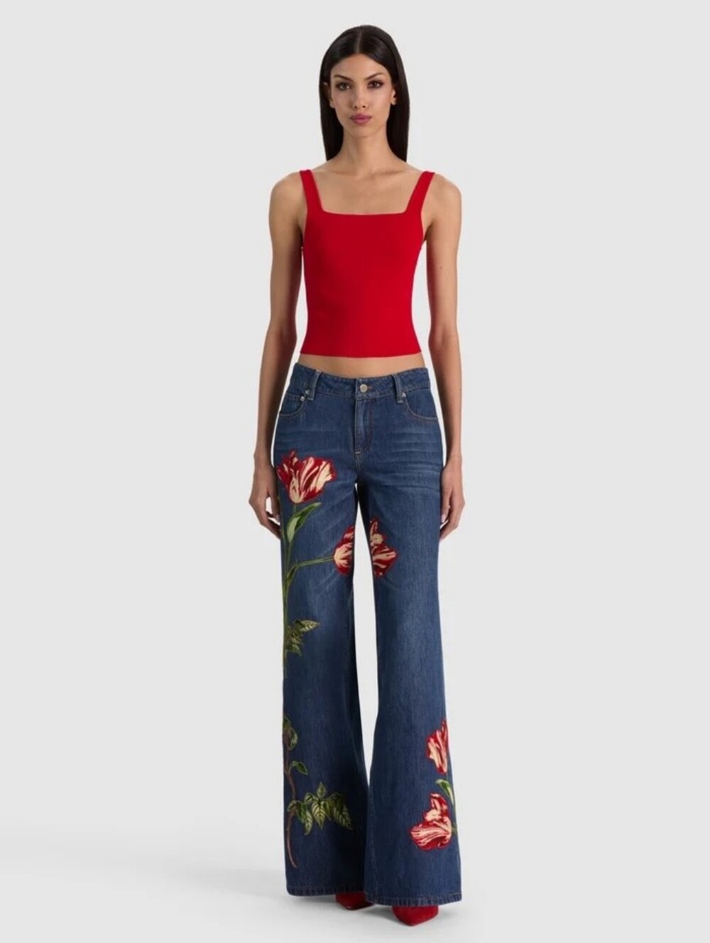 ALICE + OLIVIA Amazing Low Rise Baggy Wide Leg Embroidered Jeans